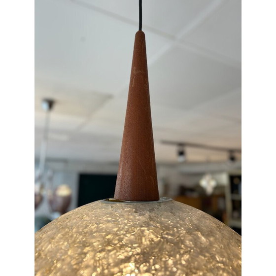 Image 1 of Lampe suspendue boule vintage en résine et teck, 1960