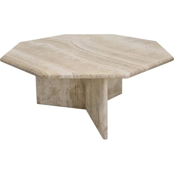 Image 1 of Table basse octogonale italienne en travertin, 1980