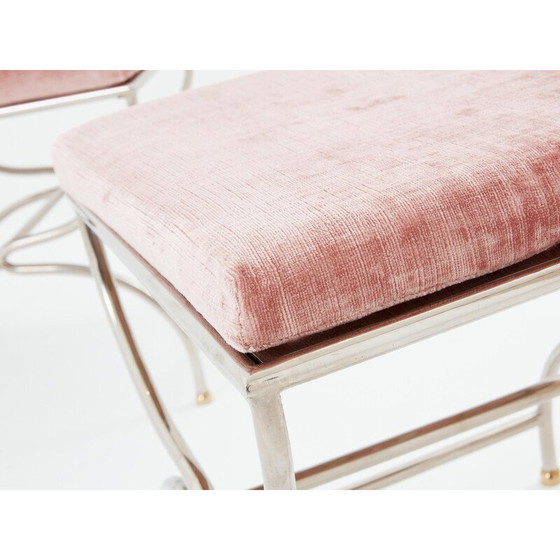 Image 1 of Ensemble de 12 chaises vintage "Curule Savonarola" en laiton et velours rose pour Maison Jansen, 1960