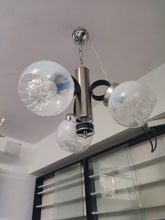 Image 1 of Lustre Italien 3 Boules Crystal et Chrome