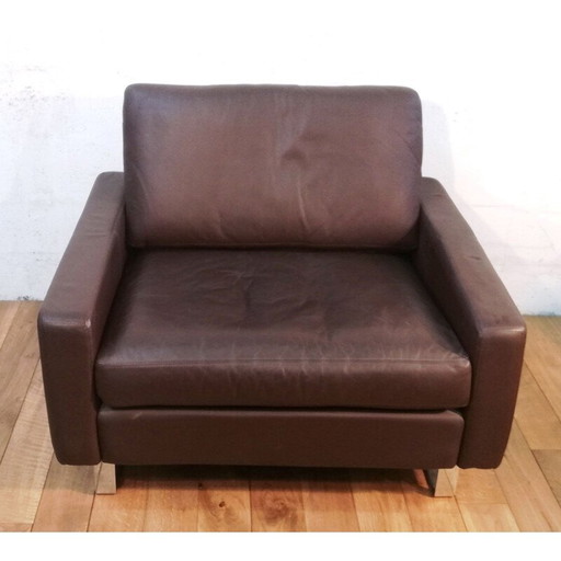 Chaise longue vintage en cuir brun Cor