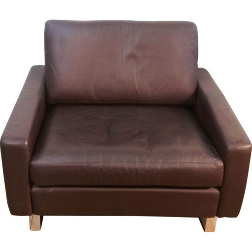 Chaise longue vintage en cuir brun Cor