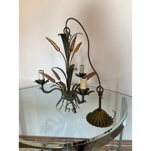 Lustre vintage "épi de blé" en métal doré de Maison Masca, Italie