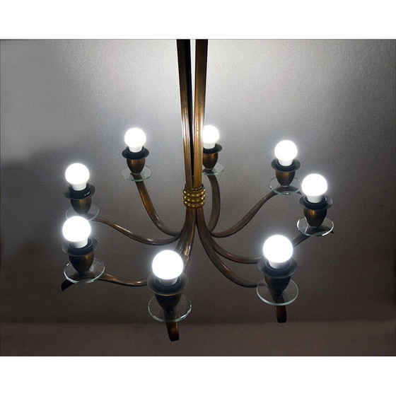 Image 1 of Lustre vintage en laiton et cristal, Italie 1950