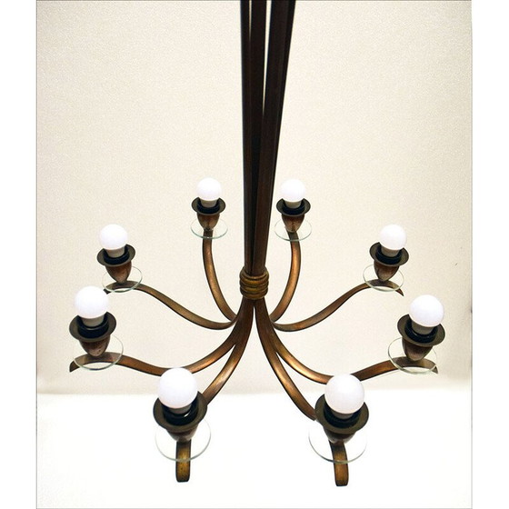 Image 1 of Lustre vintage en laiton et cristal, Italie 1950