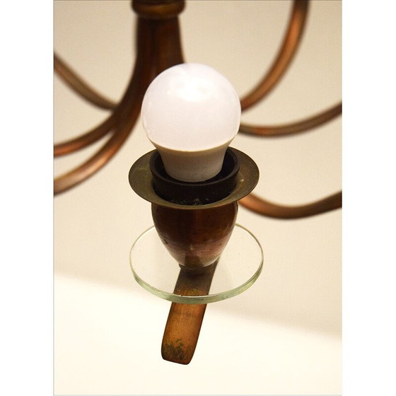 Image 1 of Lustre vintage en laiton et cristal, Italie 1950