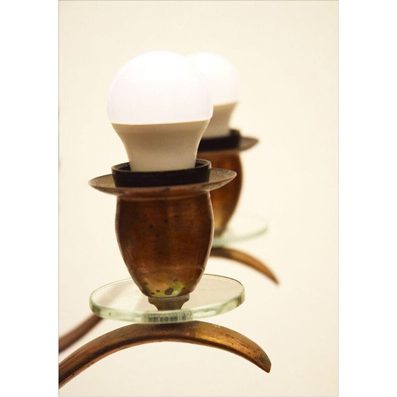 Image 1 of Lustre vintage en laiton et cristal, Italie 1950