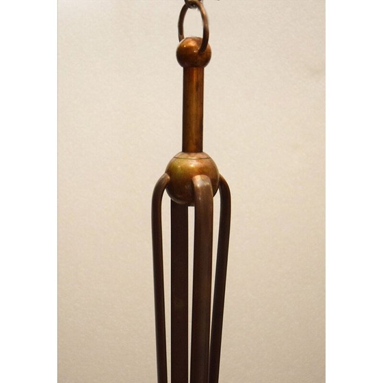 Image 1 of Lustre vintage en laiton et cristal, Italie 1950