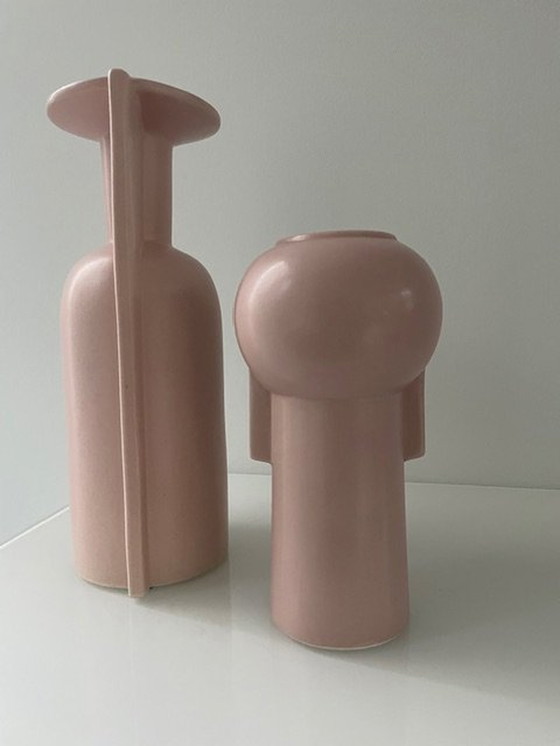 Image 1 of Ensemble de 2 vases modernes en vieux rose doux