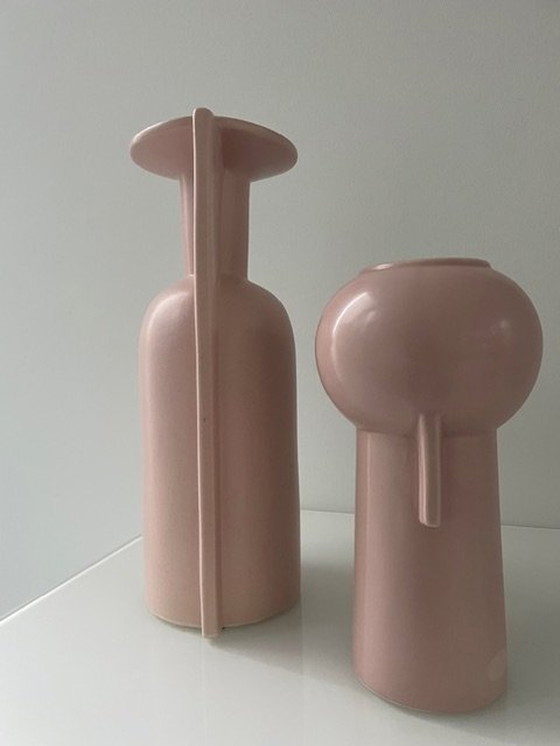 Image 1 of Ensemble de 2 vases modernes en vieux rose doux