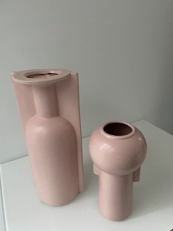 Image 1 of Ensemble de 2 vases modernes en vieux rose doux