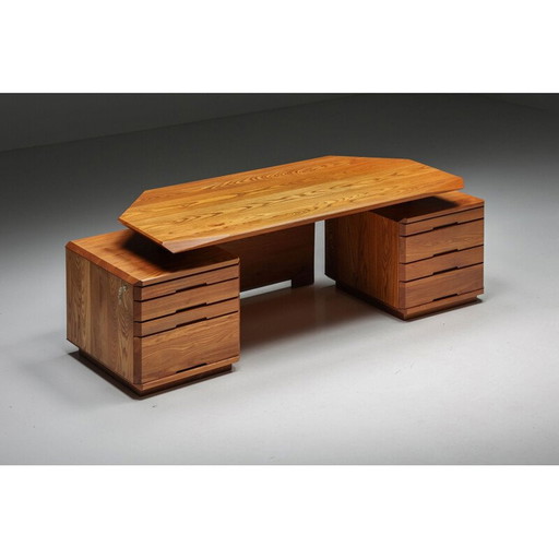 Bureau vintage B40 en bois d'orme massif par Pierre Chapo, 1960s