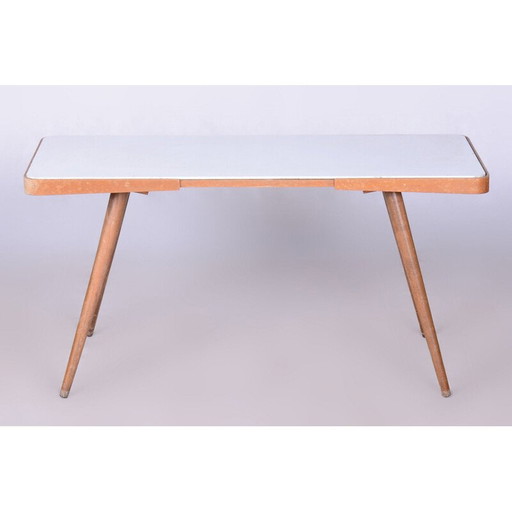 Table basse vintage en hêtre et verre pour Interier Praha, Tchécoslovaquie 1960