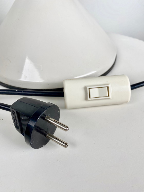 Image 1 of Grande lampe de bureau / de table de style industriel de 1970 en gris clair et beige avec un col de cygne flexible en chrome