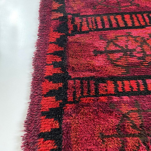 Tapis abstrait scandinave à poils longs Rya, Suède, années 1960