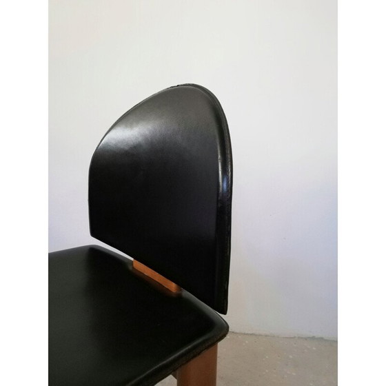 Image 1 of Ensemble de 4 chaises sculpturales vintage en cuir et bois massif par Mobil Girgi, 1970-1980