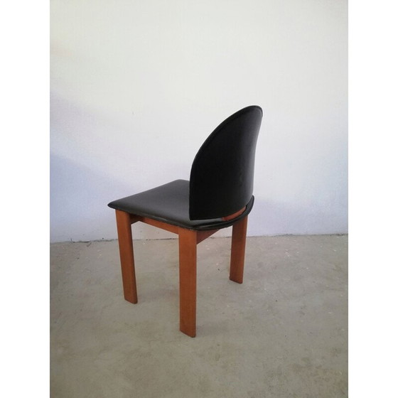 Image 1 of Ensemble de 4 chaises sculpturales vintage en cuir et bois massif par Mobil Girgi, 1970-1980