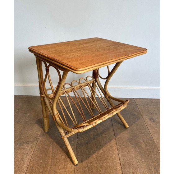 Image 1 of Paire de bouts de canapé vintage avec porte-revues en rotin, 1950