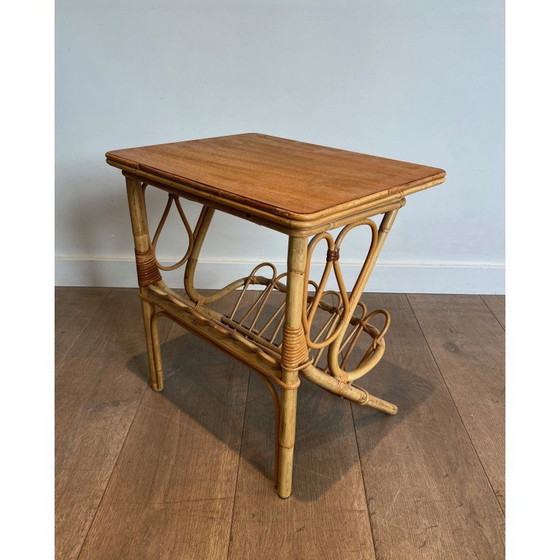 Image 1 of Paire de bouts de canapé vintage avec porte-revues en rotin, 1950