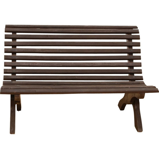 Image 1 of Banc de jardin vintage en pin teinté, Tchécoslovaquie 1980