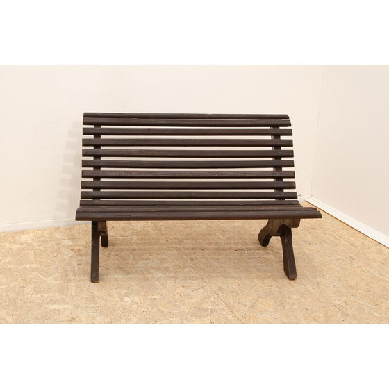 Image 1 of Banc de jardin vintage en pin teinté, Tchécoslovaquie 1980