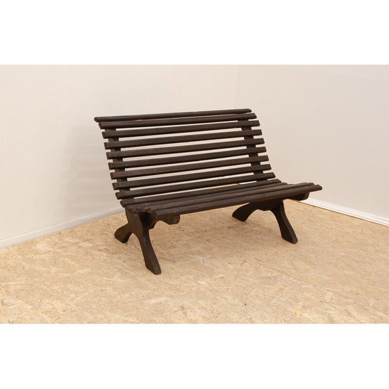 Image 1 of Banc de jardin vintage en pin teinté, Tchécoslovaquie 1980