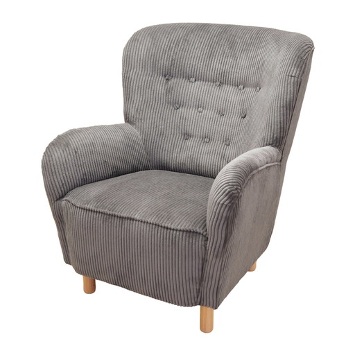 Fauteuil gris, Design scandinave, Production : Danemark