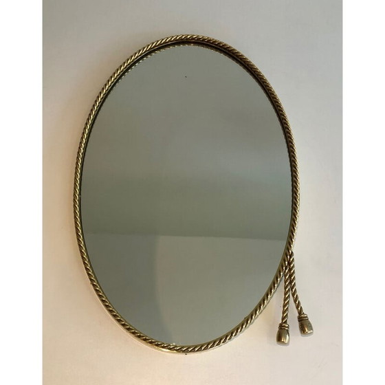 Image 1 of Miroir ovale vintage en laiton avec une ficelle autour de lui