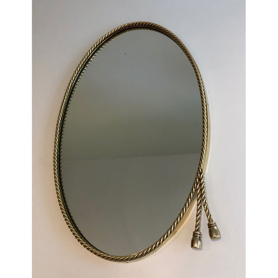 Image 1 of Miroir ovale vintage en laiton avec une ficelle autour de lui