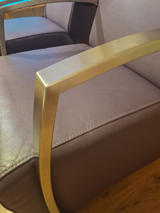 Image 1 of Set Design Fauteuils Cuir Violet Acier Inoxydable