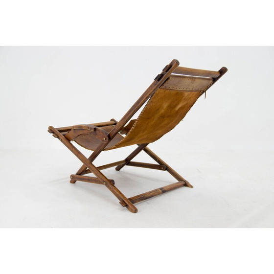 Image 1 of Fauteuil à bascule vintage en bois d'orme et cuir, Tchécoslovaquie années 1960