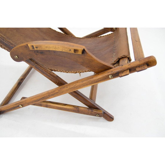 Image 1 of Fauteuil à bascule vintage en bois d'orme et cuir, Tchécoslovaquie années 1960