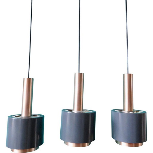 Lampe suspendue vintage Doria à 3 lumières en aluminium, Autriche 1960
