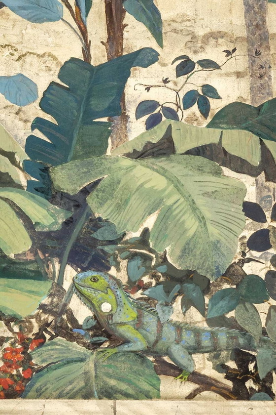 Image 1 of Toile Peinte. Toucan Sur Un Fond Feuillagé. Travail Contemporain.