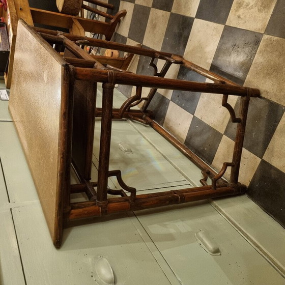 Image 1 of Console vintage en bambou et bois de chêne, 1920