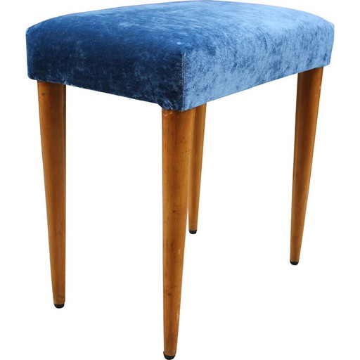 Banc vintage en bois et velours, Italie 1950