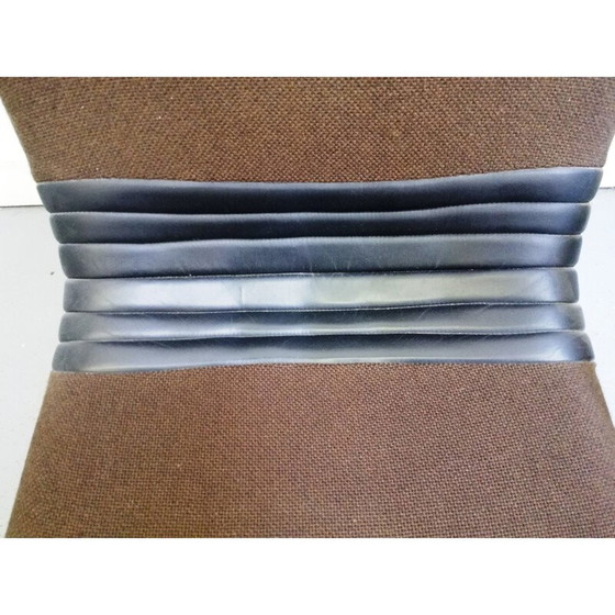 Image 1 of Fauteuil vintage Airborne en tissu marron et rayures en skaï noir