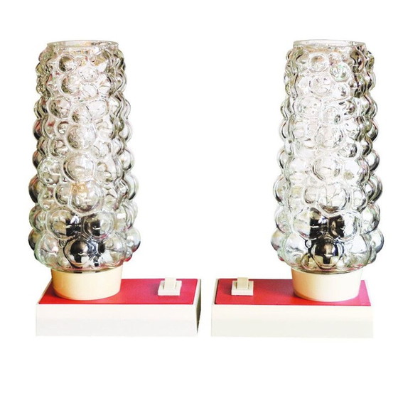 Image 1 of Paire de lampes de table vintage en verre bullé par Hawill, 1960