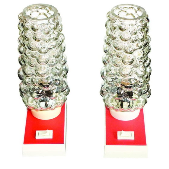 Image 1 of Paire de lampes de table vintage en verre bullé par Hawill, 1960