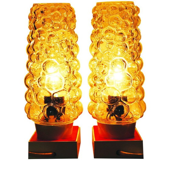 Image 1 of Paire de lampes de table vintage en verre bullé par Hawill, 1960