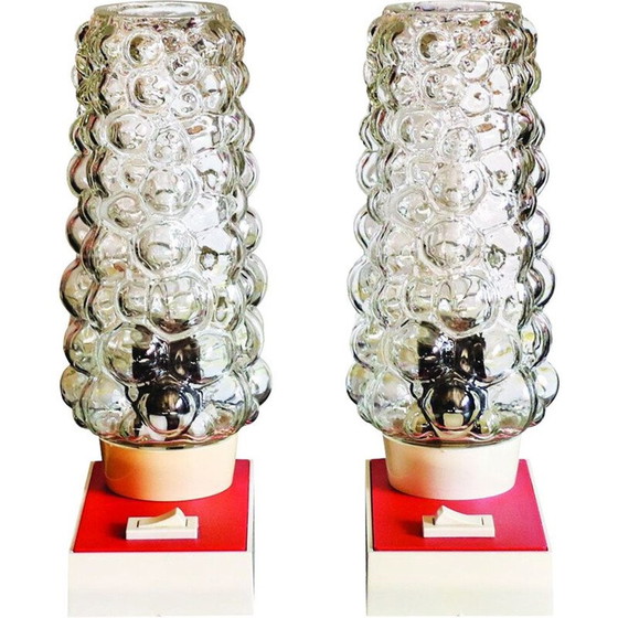 Image 1 of Paire de lampes de table vintage en verre bullé par Hawill, 1960