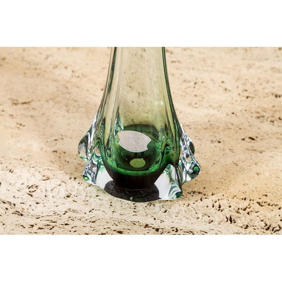 Image 1 of Lampe de table vintage en verre vert du Val Saint Lambert, années 1950