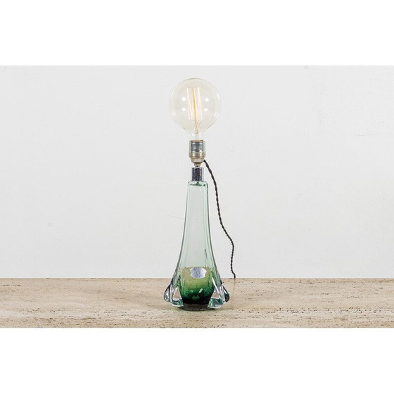 Image 1 of Lampe de table vintage en verre vert du Val Saint Lambert, années 1950