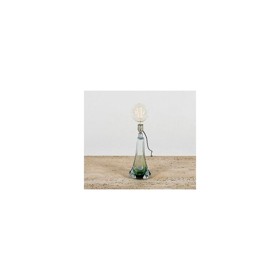 Image 1 of Lampe de table vintage en verre vert du Val Saint Lambert, années 1950