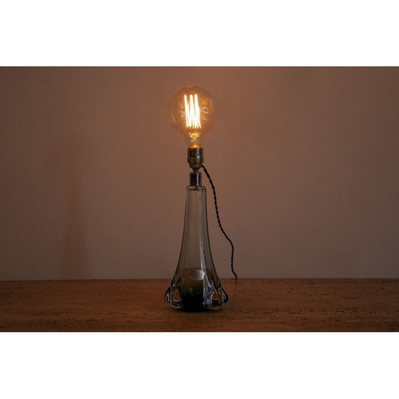 Image 1 of Lampe de table vintage en verre vert du Val Saint Lambert, années 1950