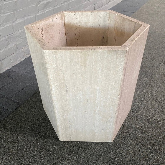 Image 1 of Vase vintage en travertin hexagonal, Italie 1980