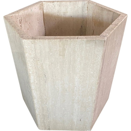 Image 1 of Vase vintage en travertin hexagonal, Italie 1980