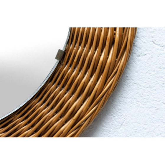 Image 1 of Miroir en rotin du milieu du siècle par Jan Kalous pour Úluv, Tchécoslovaquie années 1960