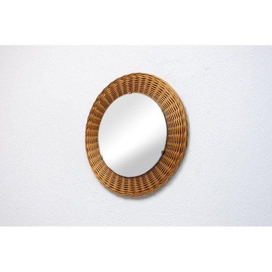 Image 1 of Miroir en rotin du milieu du siècle par Jan Kalous pour Úluv, Tchécoslovaquie années 1960
