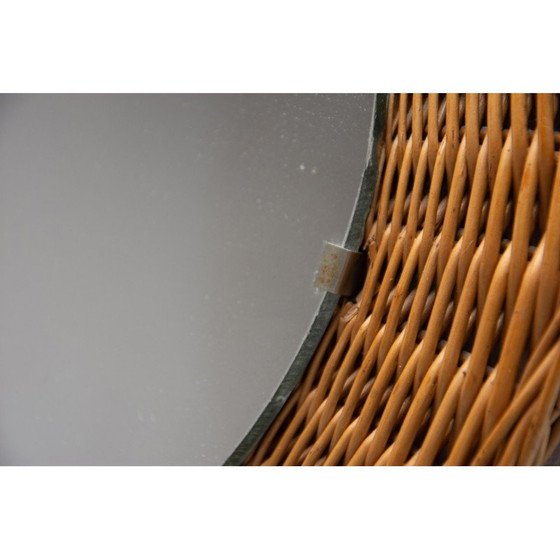 Image 1 of Miroir en rotin du milieu du siècle par Jan Kalous pour Úluv, Tchécoslovaquie années 1960
